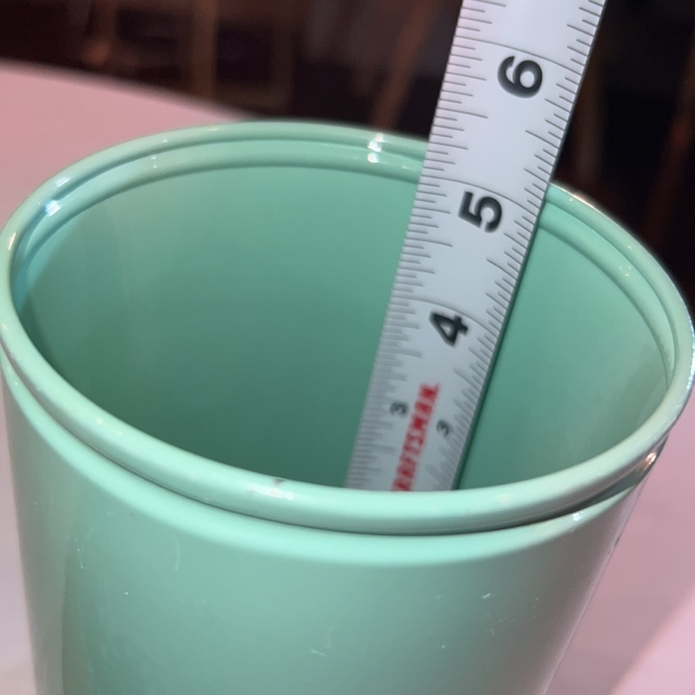 Mint green pastel green dainty metal canister with lid & lid holder 5.25” tall​​ - Picture 6 of 7